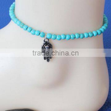 Cool style turquoise beads anklet popular hamsa hand bead foot jewelry plastic bead bracelet and anklet