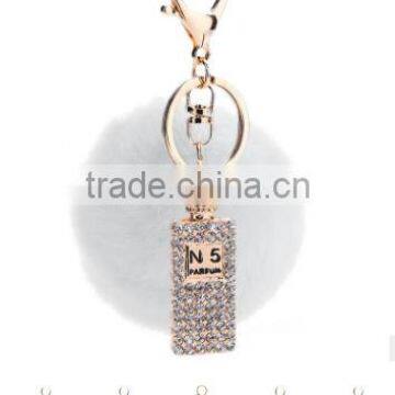 Bling Crystal Kiss Fur Pom Pom Keychain Fancy Lady Costume Keychain Jewelry High End Fur Ball Crystal Keychain Bag Charms photo-6
