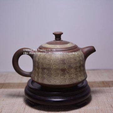 Antique Line Tea Pot Chinese Pottery Supplier Handcraft Clay Tea Pot With Gift Box photo-2