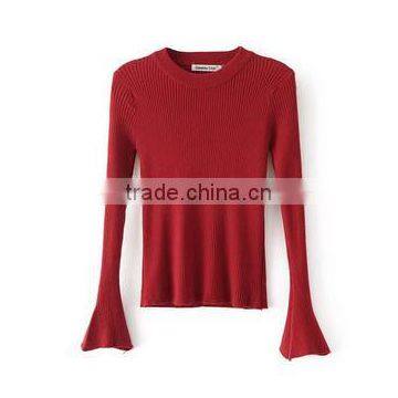 Runwaylover 128 New Design 2017 Ladies Fashion Knitted Flare Sleeve T-Shirt photo-2