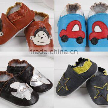 Hot selling lovely Blue leather baby shoes with Red Car