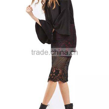 2017 OEM Spring Elegant Lace Panelled Pencil Mid Length Skirts photo-6