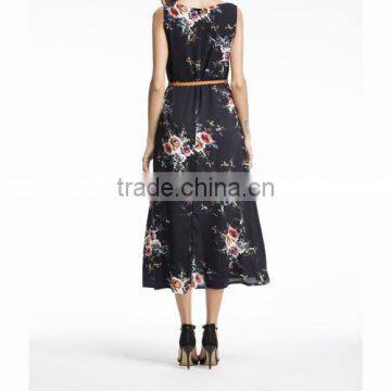 Polyester One-piece Dress Big Pendulum Type & Different Size for Choice & Belt & Mid-calf Printed 86276 photo-6