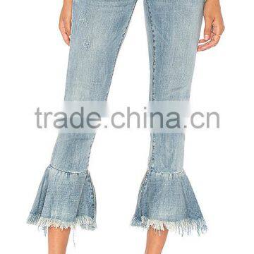 2017 Hot Sale Young Girls Jeans Pants Ruffle Ninth Denim Jeans Ladies Jeans Design photo-5