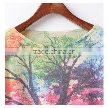 Lady Pullover Angora Cashmere Sweater With Tree Printing photo-2