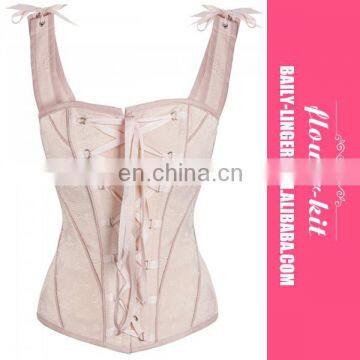 Pinky Beige One Shoulder Straps Sexy Vintage Inspired Overbust Corset