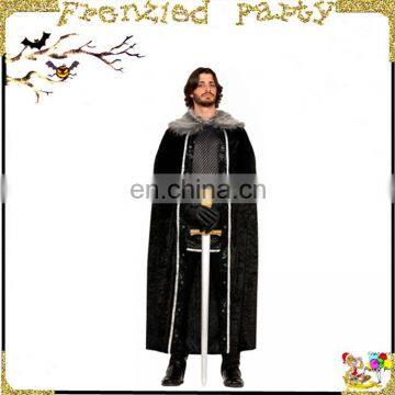 faux fur trimmed medieval men black knitted wool cape FGCA-0002