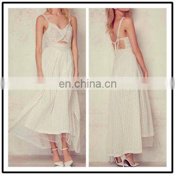 Cross Bust Chiffon Organza Lined Long Dress in Floor Pattern White Sexy Lace Gowns NT6763