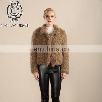 Vogue Knitted Lamb Fur Jacket Good Quality Sheep Fur Knitting Cardigan Camel Lamb Fur Coat