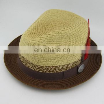 New Style Feather Straw Hat, Fedora Straw Hat, Stingy Brim Straw Hat