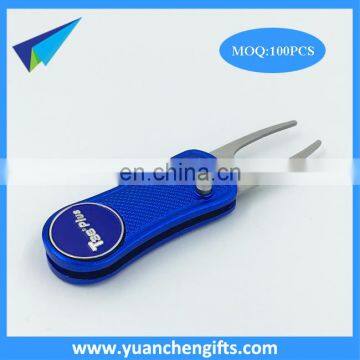 Custom logo automatic folding golf divot tool, golf folding pitchfork