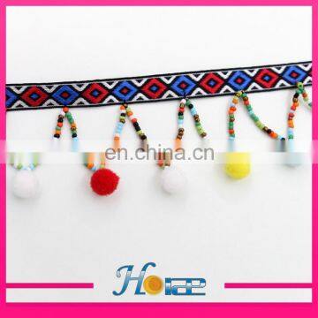 wholesale beaded tassel fringe trim indian pom pom trim for clothing