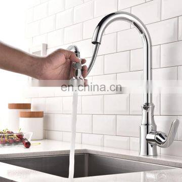 Economic brass kitchen faucet single handle pull out mixer tap gold plated kitchen sink faucets