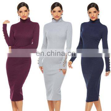 Women's Stretch Slim Turtleneck Knit Dress European and American Fashion Bottoming Sweater Long Skirt