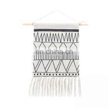 Northern European Black Wavy Design Floor Mat Boho Basket Arabic Tapestry Hand Knotted Tassels White Wall Hanging Tapestry photo-3