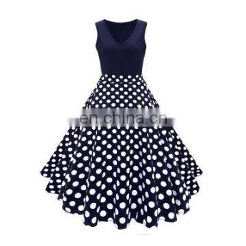 Women's Summer Spot Explosion Models Hot Sale V-neck Retro Printed Hepburn Large Size Dress Factory Direct Sales photo-5