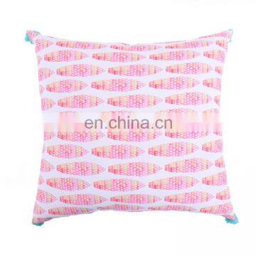 Colourful Lively Spun Polyester Green Plants Pattern Printed Sofa Cushion Covers With Tassels