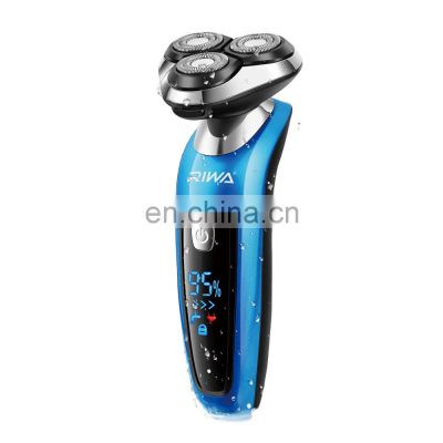 Blue high quality 3 heads waterproof side anti-skid flexible LCD rechargeable electric shaver