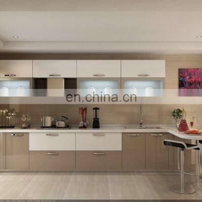 Handleless Design Lacquer Modern Style Kitchen Cabinet With Big Island For Cuisine photo-3
