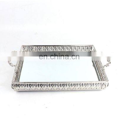 K&B wholesale beautiful electroplating custom silver crystal mirror ottoman trays for home decor