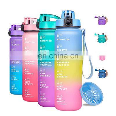 BPA Free Tritan Plastic 32oz Motivational Fitness Sports Water Bottle With Time Marker Leakproof Flip Top