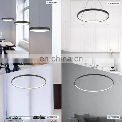 HUAYI Custom Classic Chandelier Modern Black Metal Indoor Round Ring Shape Acrylic LED Pendant Light