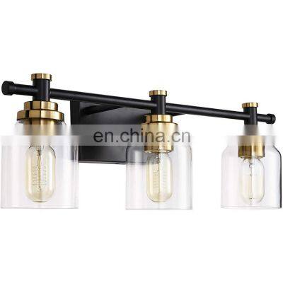 Black Vintage Bathroom Vanity Light Fixtures Over Mirror Glass Globe Wall Lamp 3 light