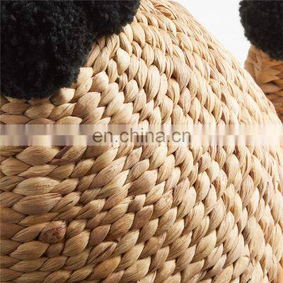 Best Price Water Hyacinth Pompom Cactus Hamper Home Decoration Clothes Wicker Basket Iron Frame Best Price Wholesale photo-4