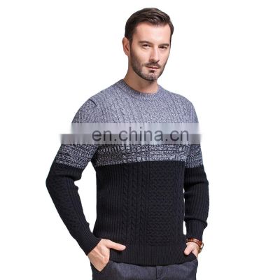 Custom Jacquard Knit Men's Winter Crew Neck Merino Wool Pullover Sweater