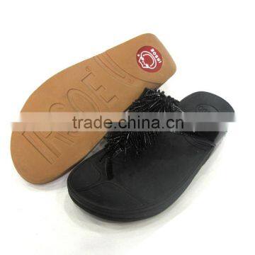 Eva Wedge Heel Flip Flops With Gem Decoration