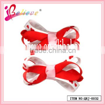 Valentines day hair accessories wholesale factory product grosgrain handmade hair bow ribbon clips (QRJ-0032)