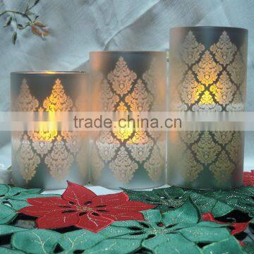 One Set custom christmas flameless glass candle with holder