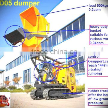 mini crawler self-loading dumper kipper,load 500kgs,hydraulic transmission,1447mm ultrahigh dumping height