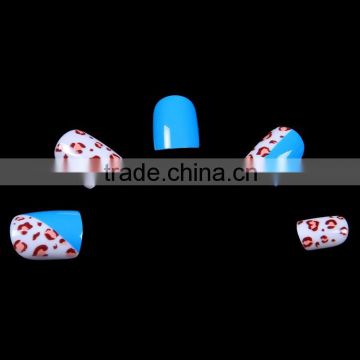 Summer blue acrylic party use half leopard design wide fingernail artificial nails tips