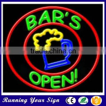 High quality door waterproof colored bars open neon sign