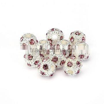 Top Quality 8mm Light Amethyst Color Metal Style #2 Caystal Rhiestone Ball Shape Shape Spacer Silver Plated 10pcs Per Bag