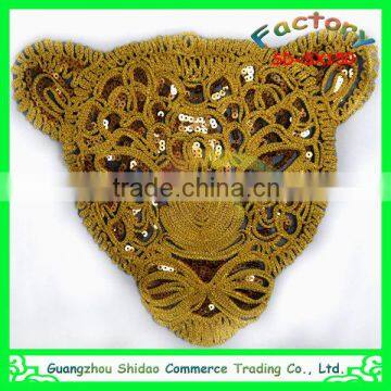 Panther head design sequin golden rope embroidery patches