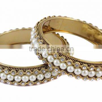 Indian Antique Copper Gold Tone Polki Bangles Bracelet Kada photo-2