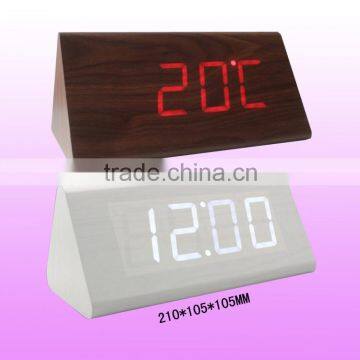 Triangle wooden table clock,modern LED digital wooden alarm clock