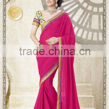 PINK DESIGNER SAREE WITH STITCHED BLOUSE