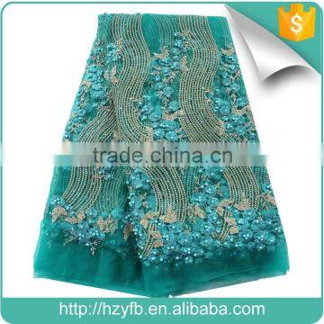 2016 wholesale Nigerian teal bridal tulle lace fabric for lady high quality beaded african tulle fabric