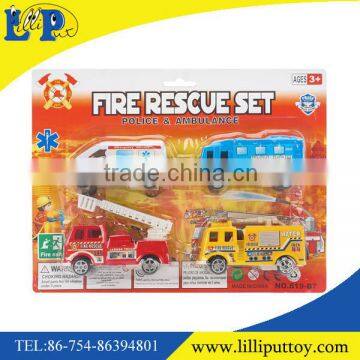 Pull back 4pcs fire engineering car toy