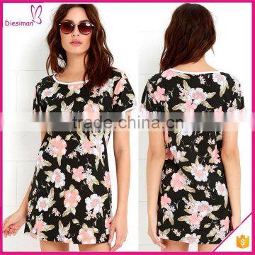 Designer Dress Peach and Black Floral Print Shirt Dress