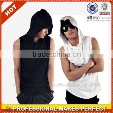 Thin Plain Custom Mens pullover Sleeveless Hoodie(YCH-C0418)