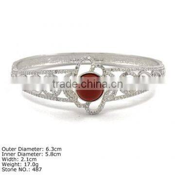 [ CZQ-0077 ] 925 Sterling Silver Bangle with Agate and CZ Stones