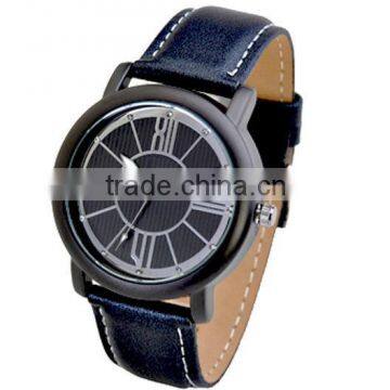 2013 new design balck leather roman watch for boy