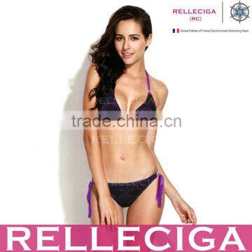 RELLECIGA 2015 New Marianne Collection - Allover Black Lace & Purple Fabric Triangle Top Bikini Set with Light Removable Padding