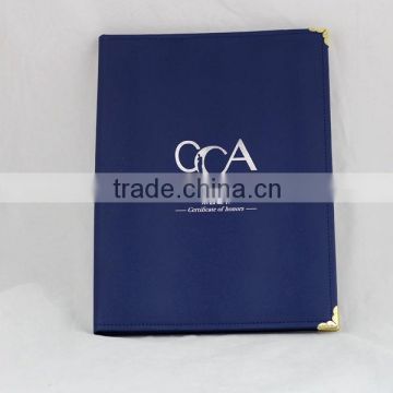 A4 size hot stamped logo leather certificate holder/certificate folder