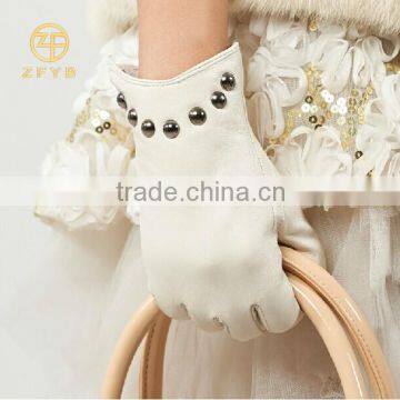 Woman's Acrylic Lined Designer Nappa White Color Leather Gloves