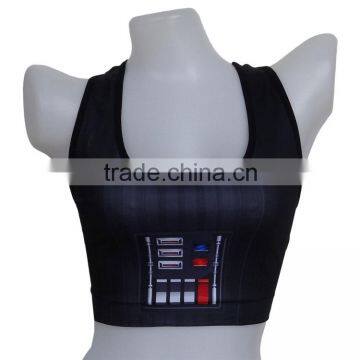 Black Polyester Printed Sports Bra